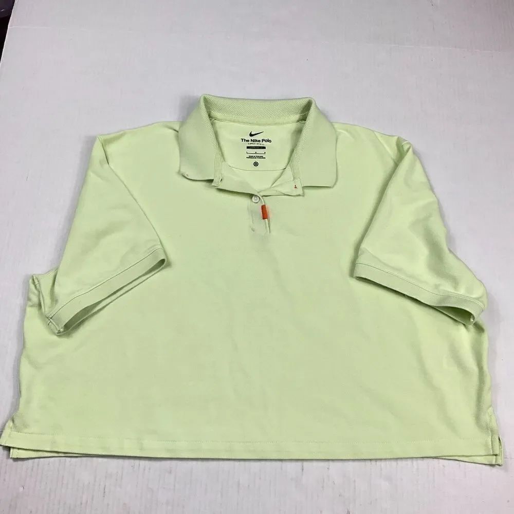 Nike Womens Cropped Polo Shirt Green Dri Fit Loose Fit Short Sleeve Top Large